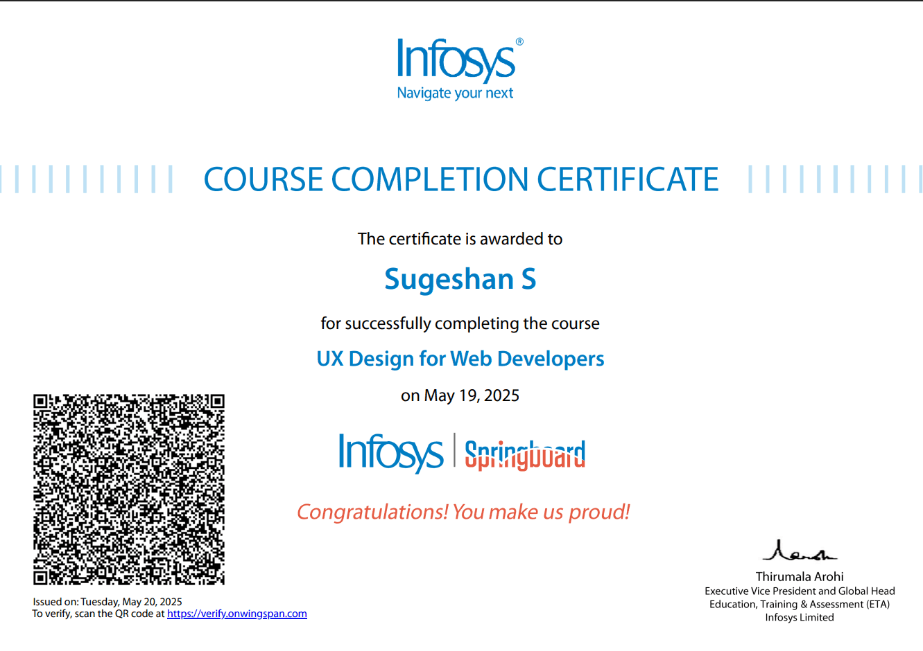 Infosys Certificate